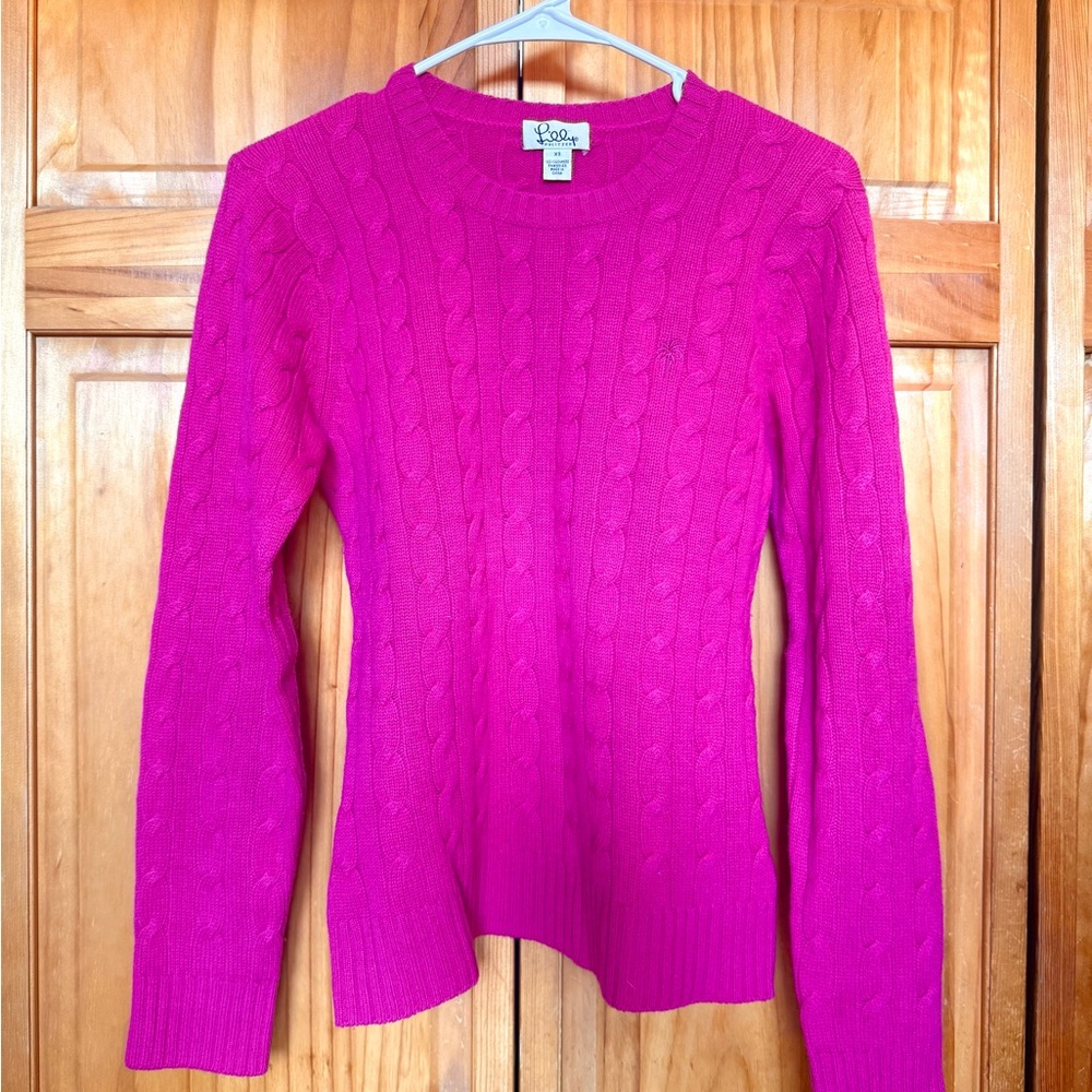 Lilly Pulitzer Pink 100% Cashmere Cable Knit Crew Neck Sweater XS RN88189